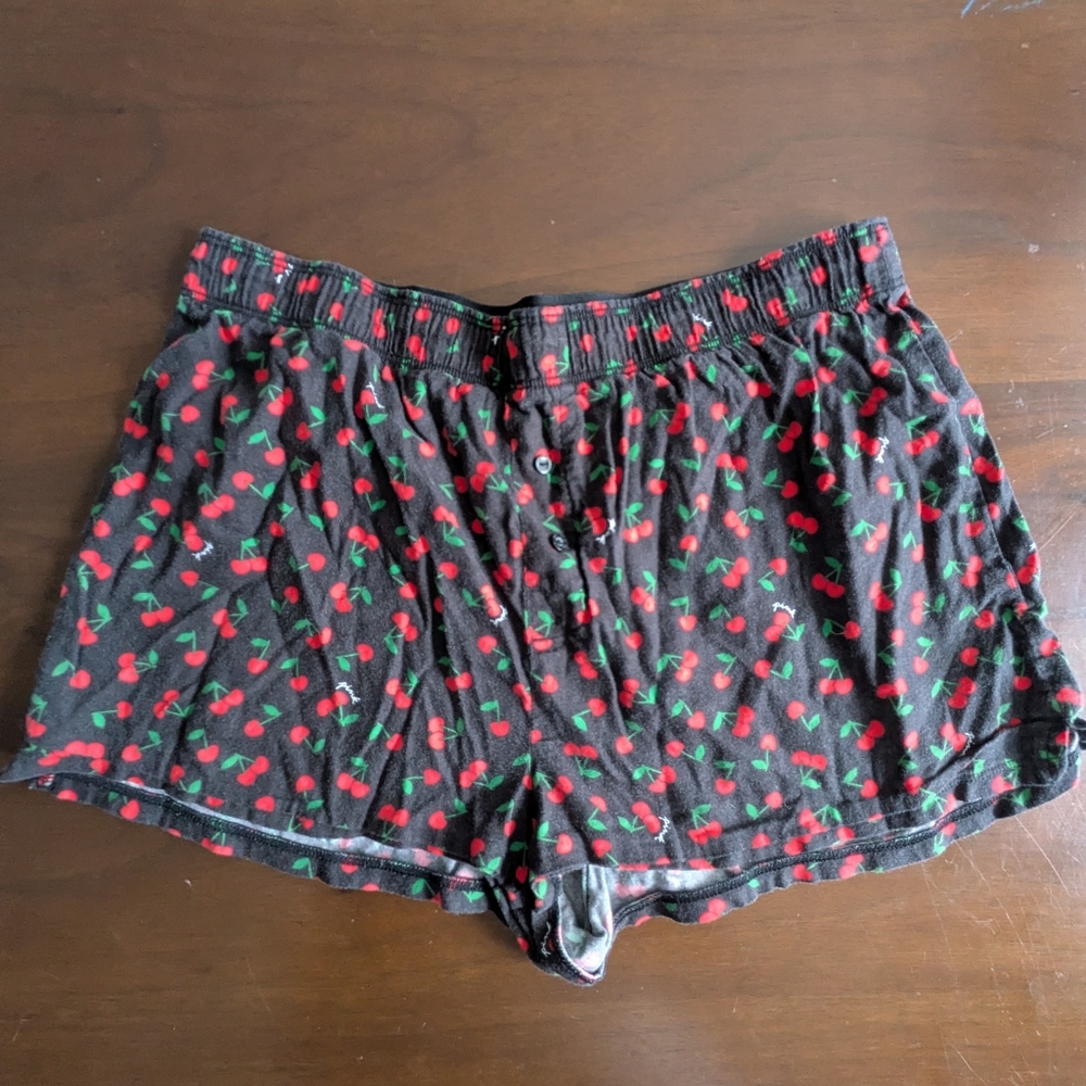 Victoria’s Secret PINK Cherry Print‎ Sleep Shorts Gray Red Size S Y2K